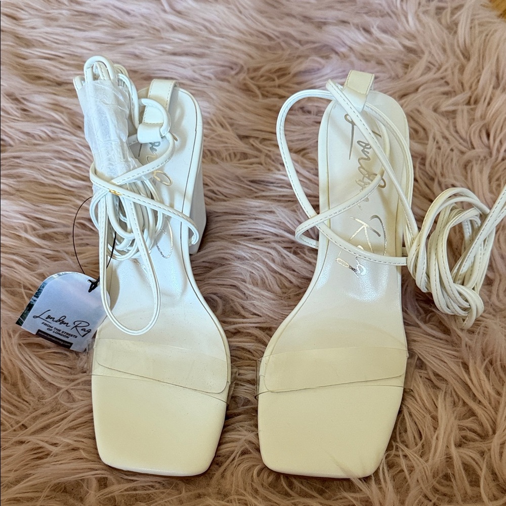 Lace-Up White Strappy Square-Toe Heels